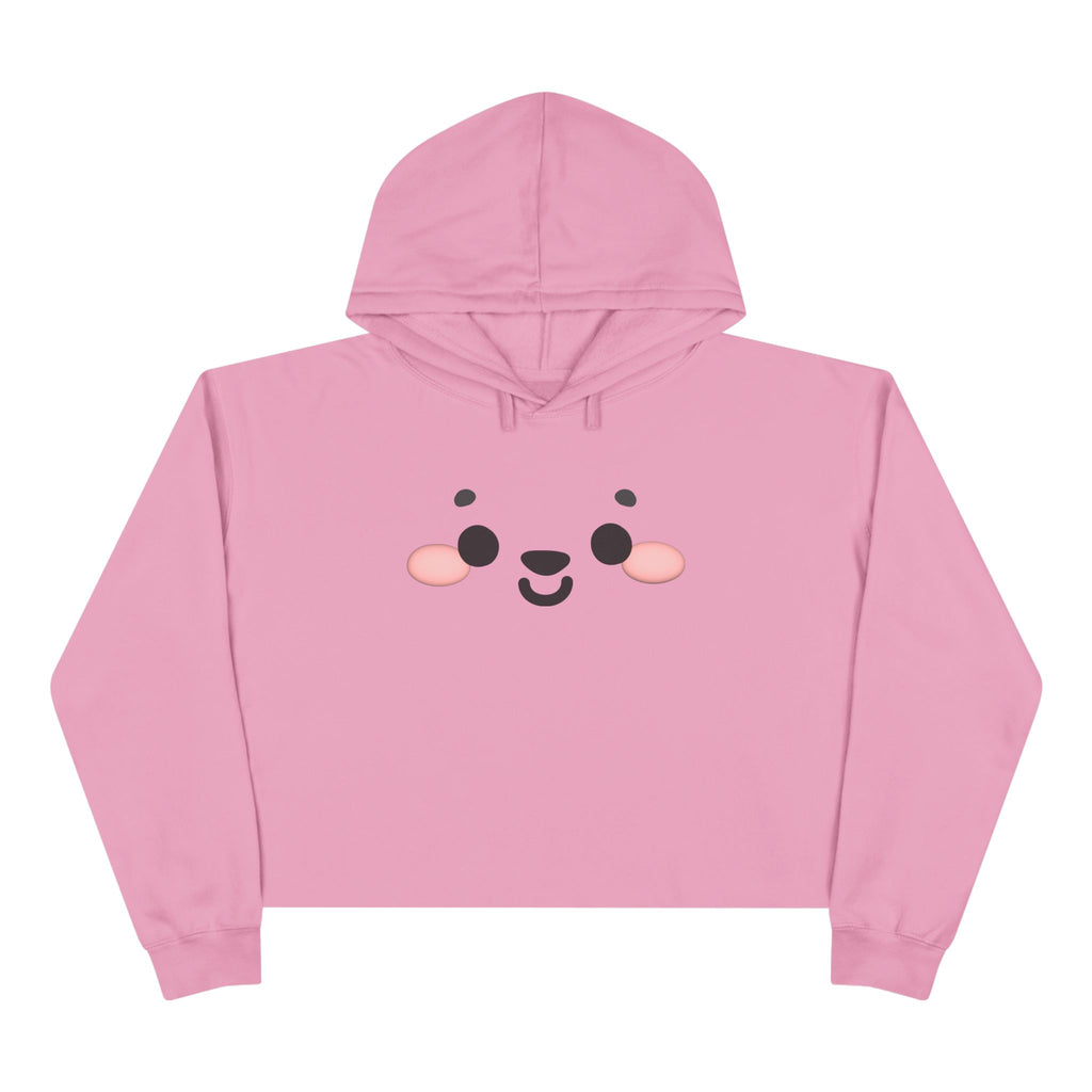 Kawaii Face Crop Hoodie - Cute Anime Sweatshirt, Japanese Style Pullover, Harajuku Fashion Jumper, Graphic Print Cropped Hoody, Pastel Anime