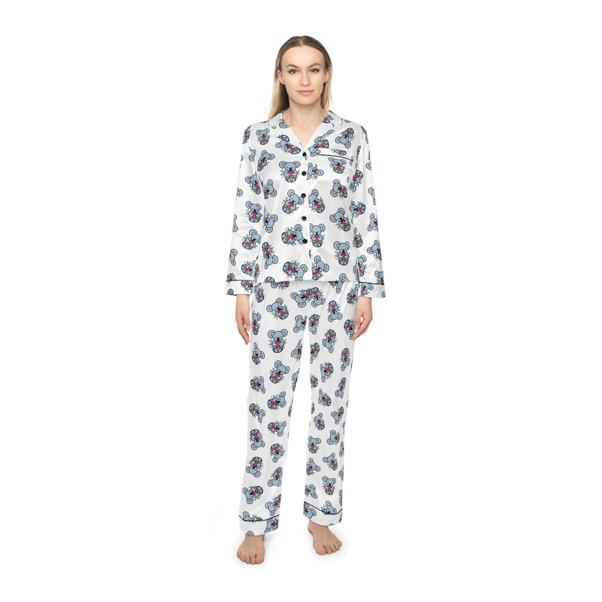 Chic Floral Satin Coala Pajamas, Soft Women's Sleepwear for Relaxation, Cozy Loungewear, Perfect for Gift Giving, Travel Essentials