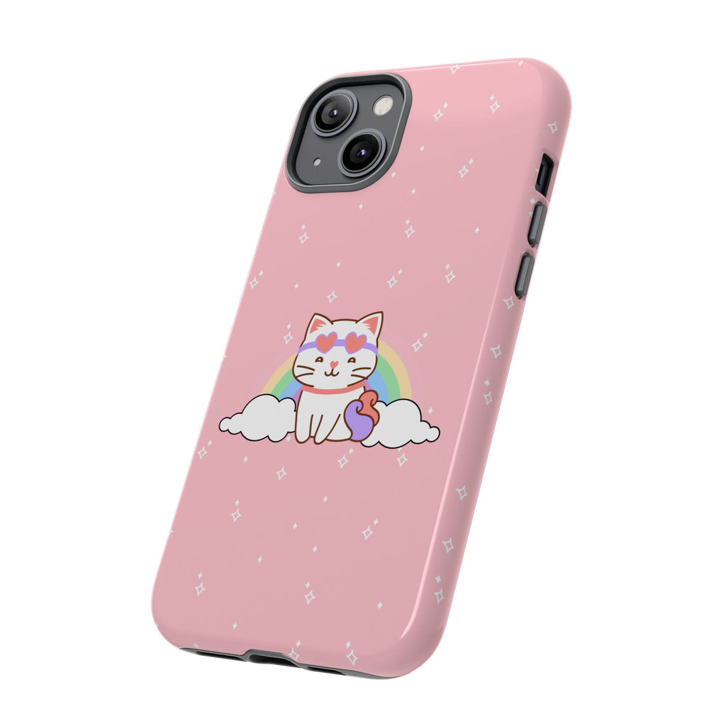 Kawaii Cat Rainbow Tough Cases, Cute Kitty Phone Cover, Protective Phone Case, Adorable Cat Lover Gift, Fun Rainbow Cat Phone Accessories