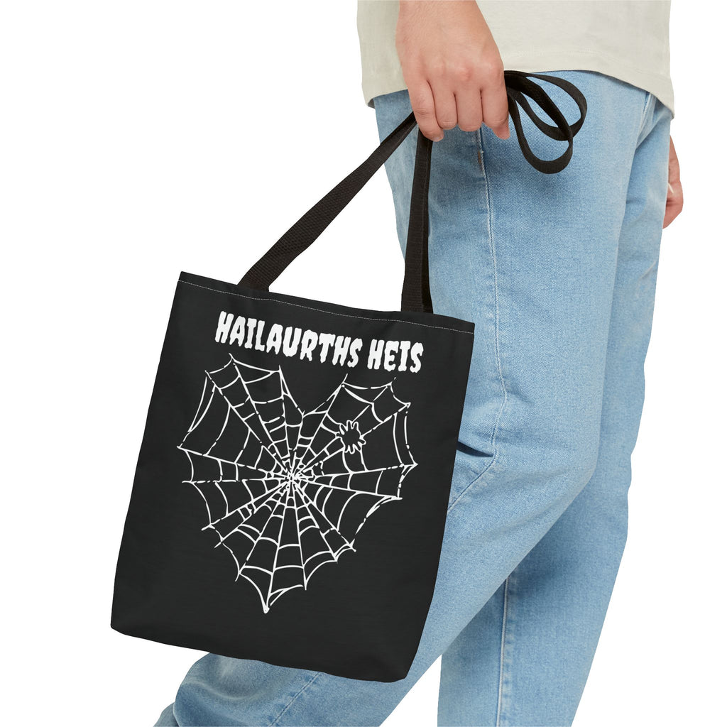 Gothic Spider Web Heart Tote Bag - Creepy Halloween Carryall, Black Widow Arachnid Shoulder Tote, Spooky Goth Shopping Bag, Punk Rock