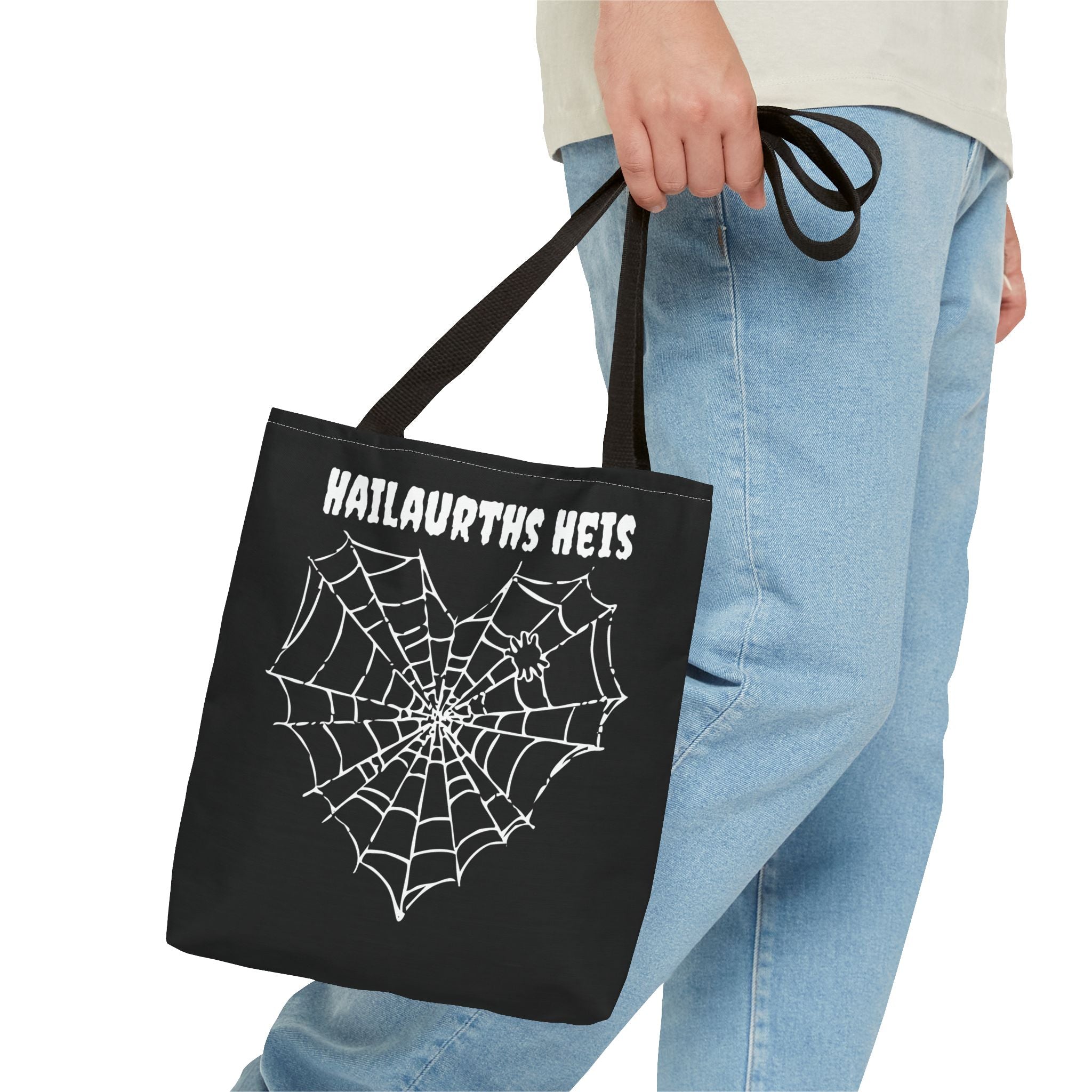 Gothic Spider Web Heart Tote Bag - Creepy Halloween Carryall, Black Widow Arachnid Shoulder Tote, Spooky Goth Shopping Bag, Punk Rock