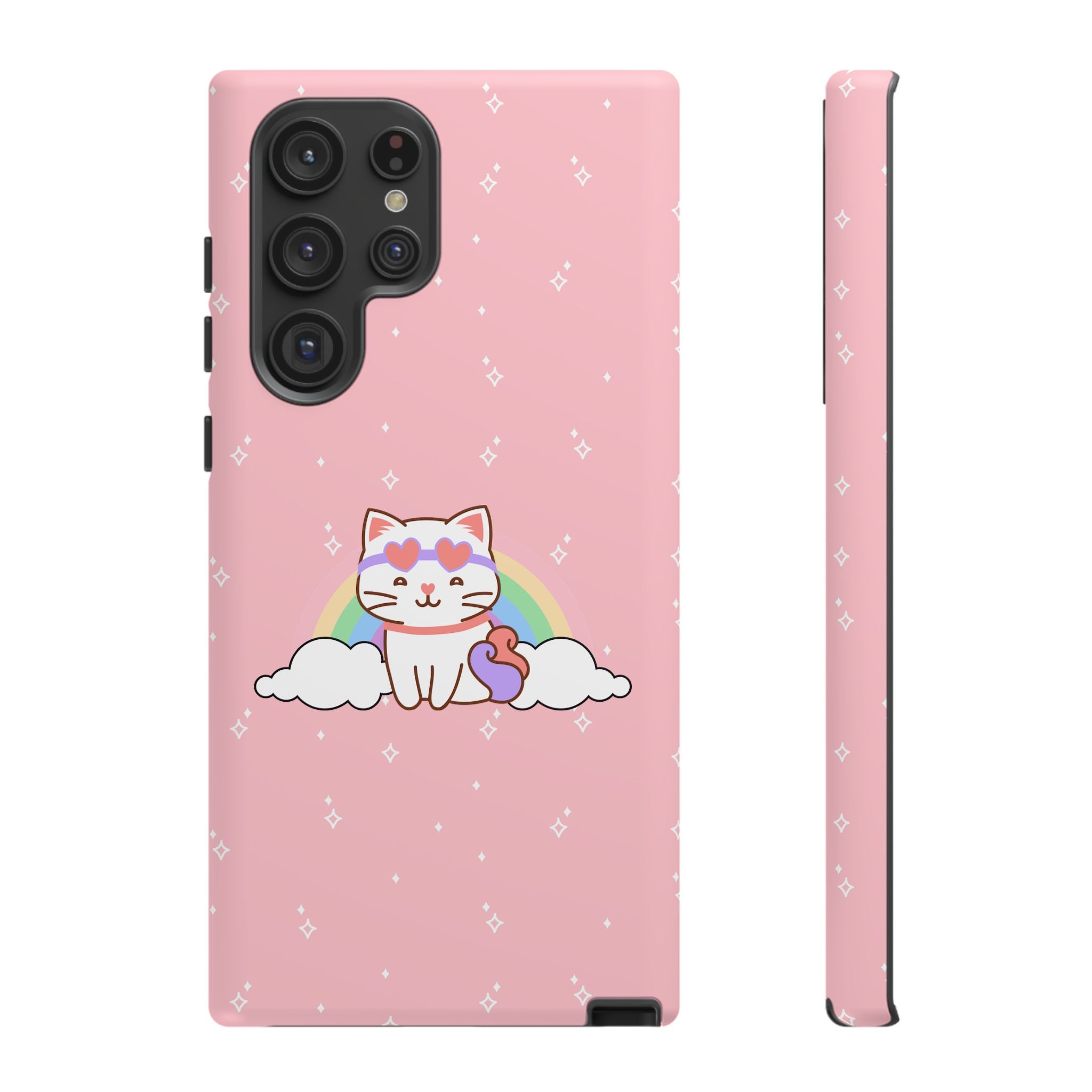 Kawaii Cat Rainbow Tough Cases, Cute Kitty Phone Cover, Protective Phone Case, Adorable Cat Lover Gift, Fun Rainbow Cat Phone Accessories