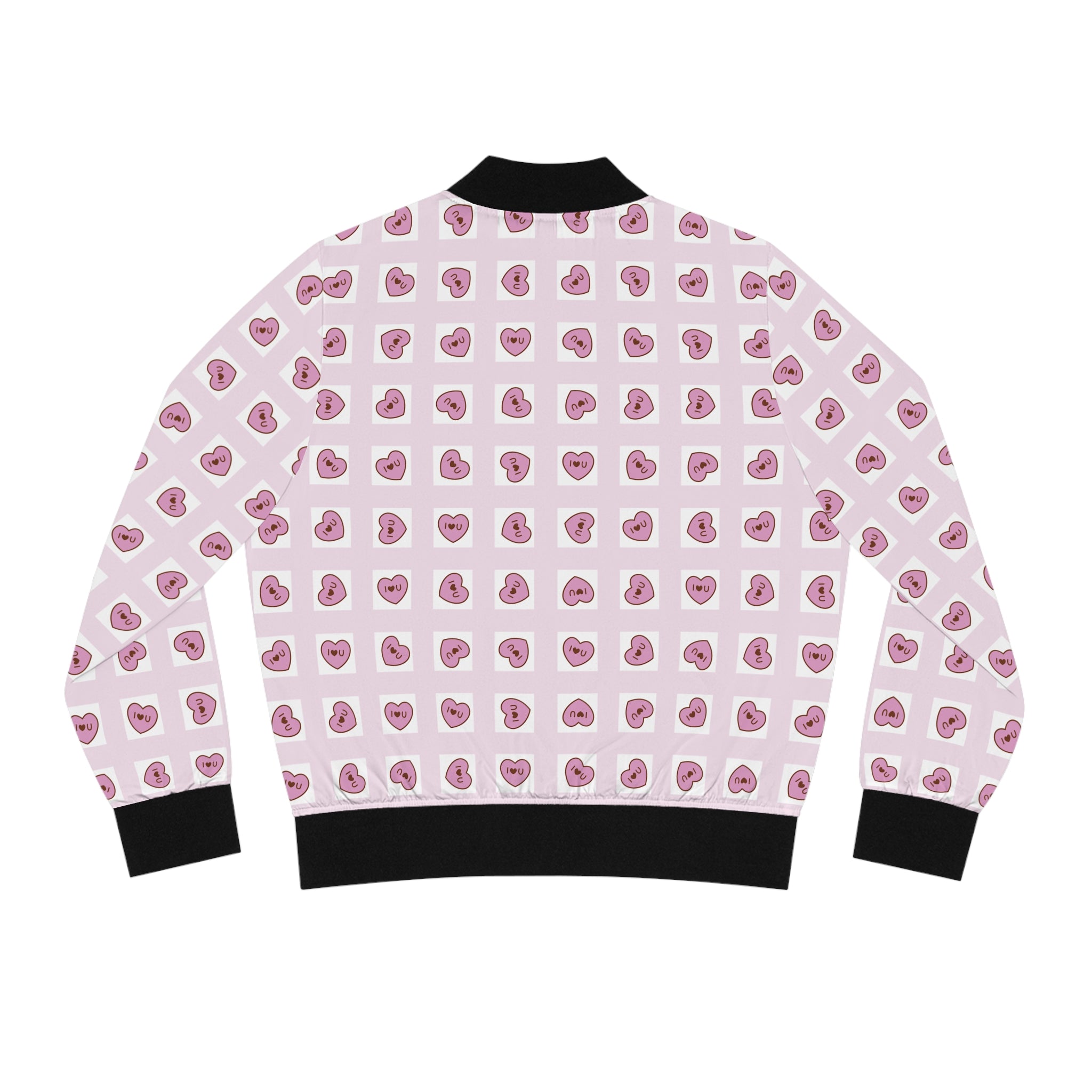 Rosa Grid Women's Bomber Jacket, I Love You Hearts, Valentine's Day Outerwear, Romantic Clothing, Pink Grid Jacket, Gift for Her