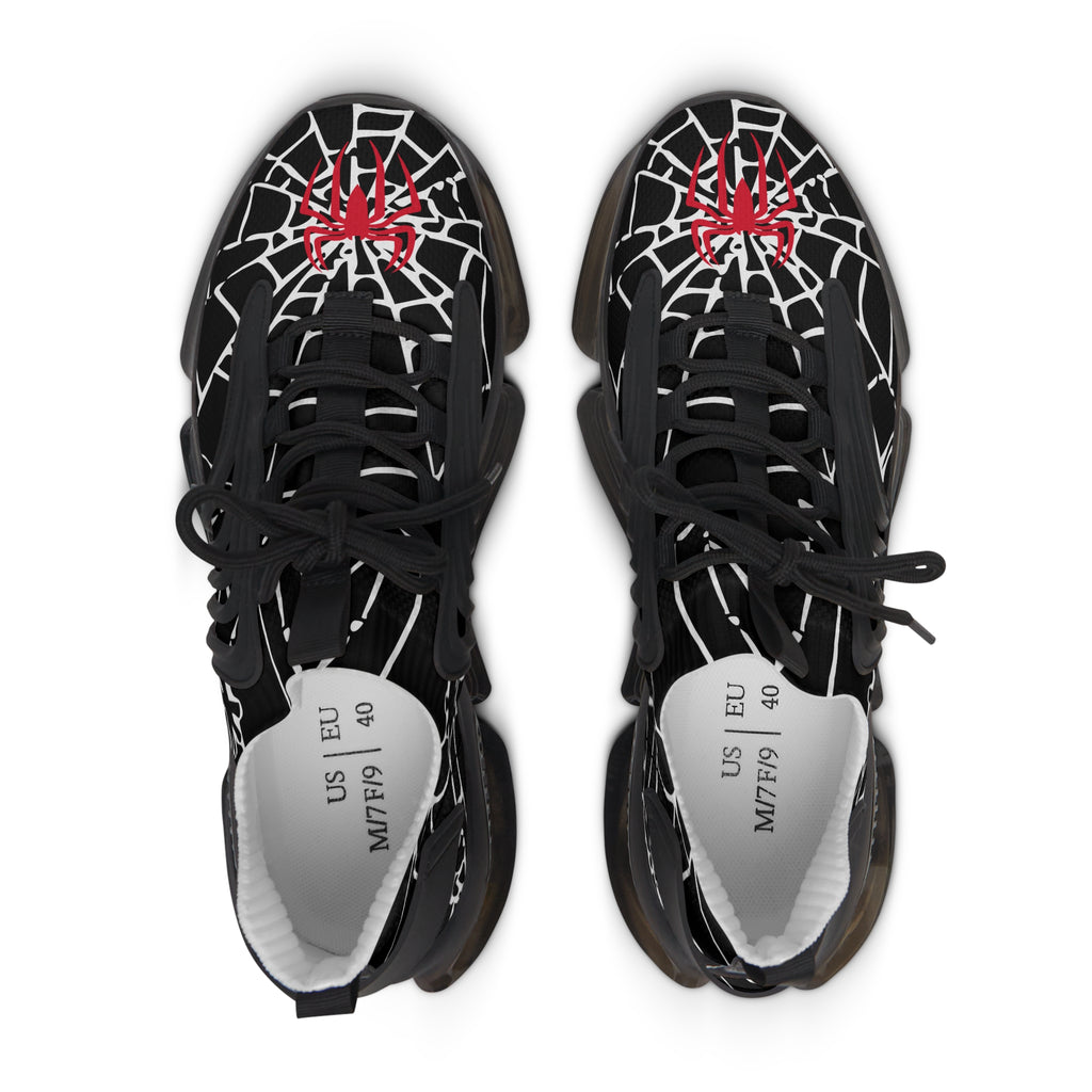 Red and white spiders on a spider's web Mesh Sneakers - Spider Web Women's Sneakers