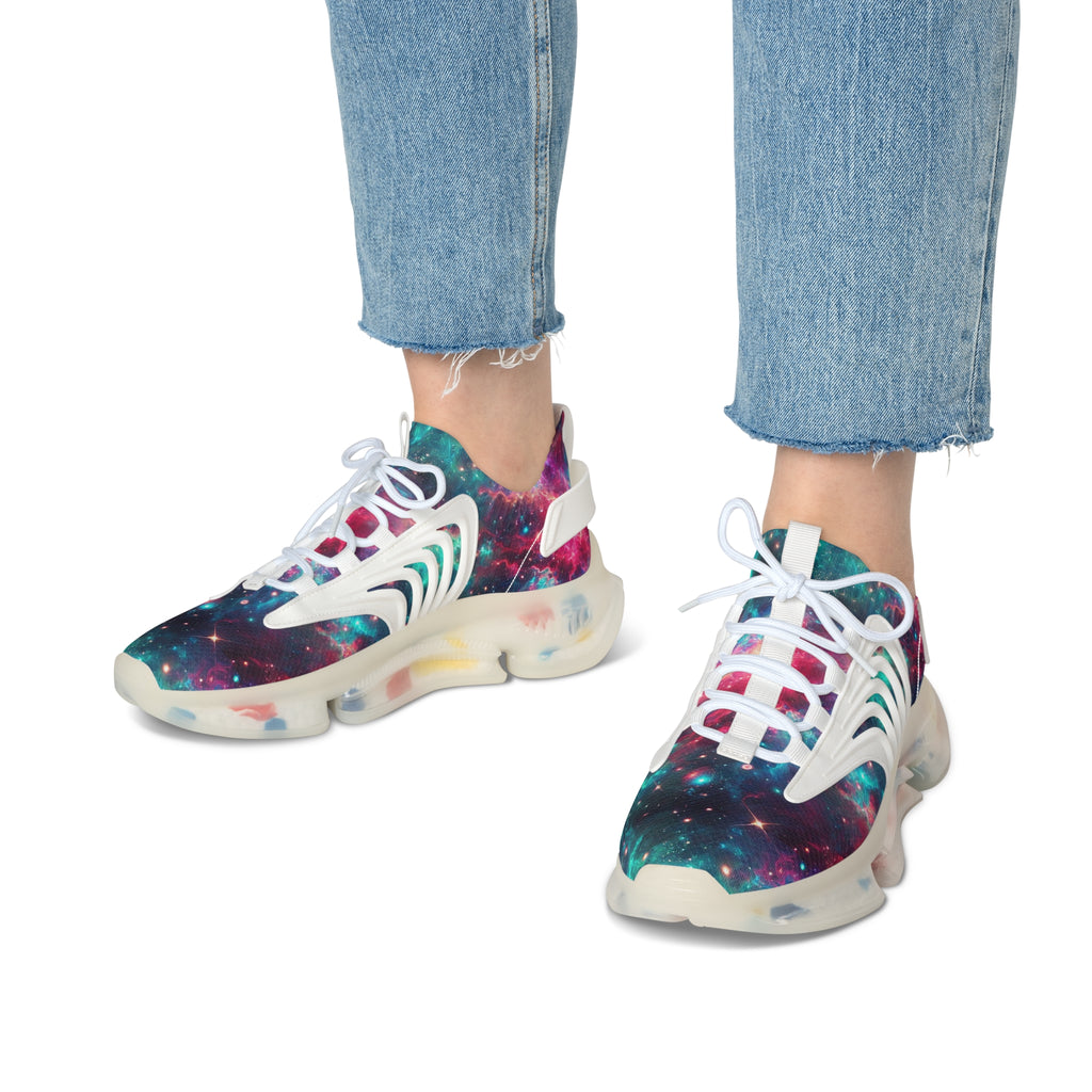 Neon Space Sneakers, Women's Shoes, Galaxy Print Running Shoes, Outer Space Sneaker Gift, Cosmic Athletic Footwear