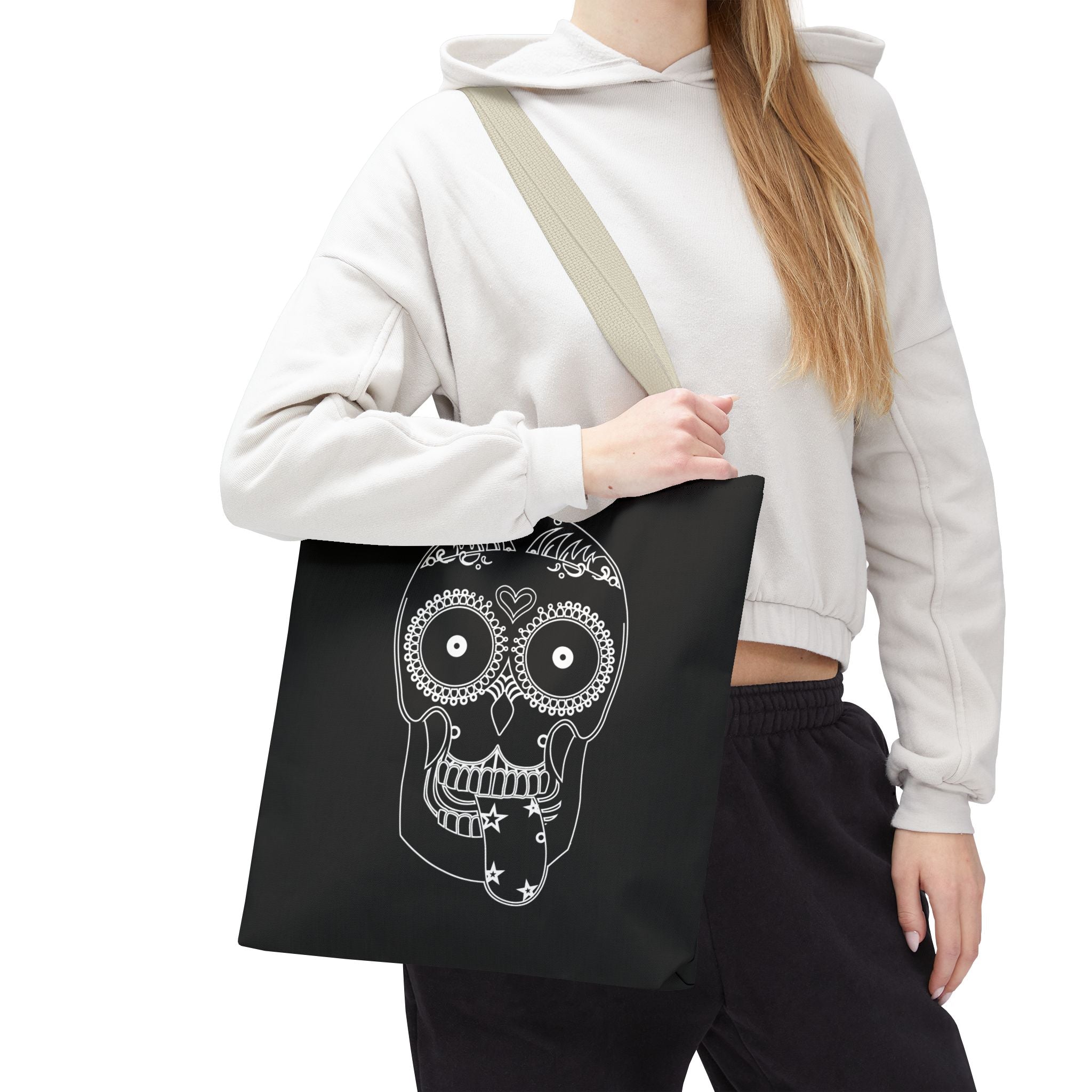 Gothic Skull Tote Bag, Halloween Bag, Spooky Shoulder Bag, Skull and Spider Grocery Tote, Gothic Handbag, Creepy Skull Purse