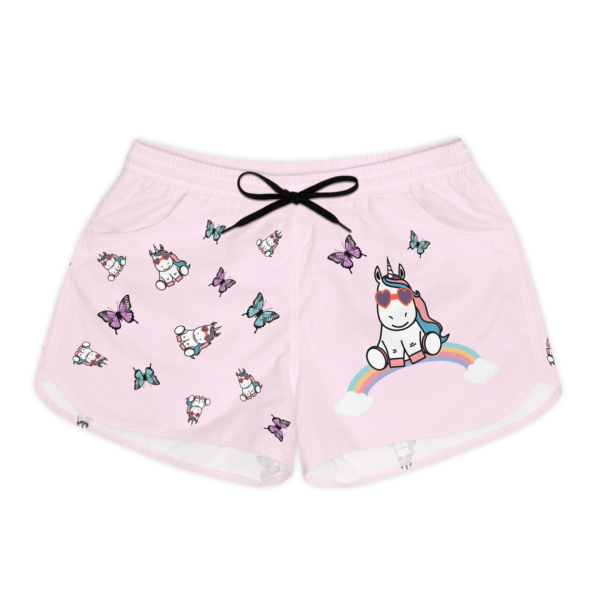 Kawaii Unicorn Shorts for Women, Cute Butterfly Pink Lounge Shorts, Comfy Pajama Bottoms, Casual Summer Beachwear, Fun Sleepwear