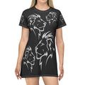 Lion Silhouettes T-Shirt Dress for Animal Lovers, Cute Graphic Tee Dress, Wildlife Print Mini Dress, Jungle Theme Clothing, Casual Summer