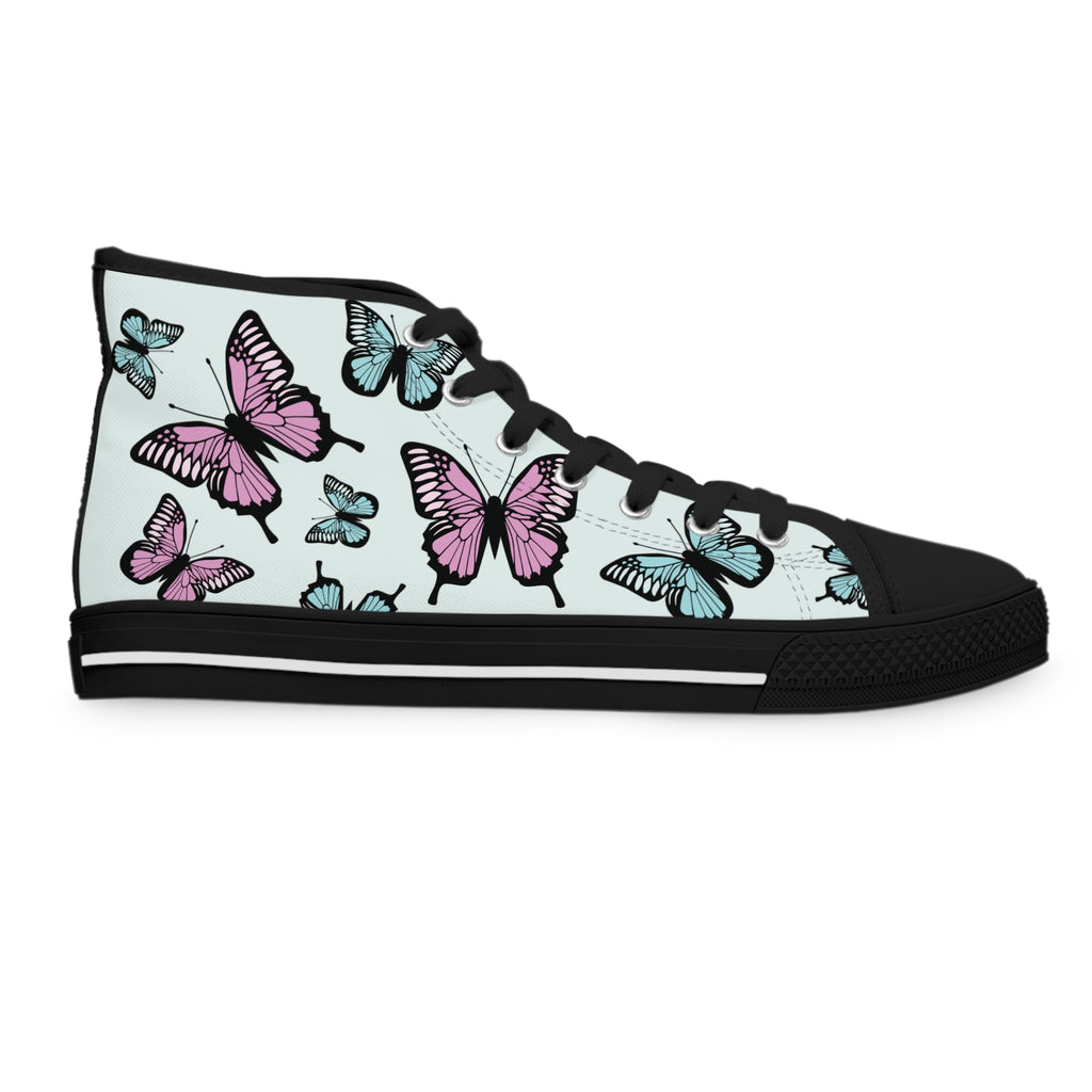 Butterfly High Top Sneakers, Light Blue Women's Shoes, Unique Sneaker Gift, Trendy Tennis Shoes, Custom Sneaker Design, Stylish Fashion