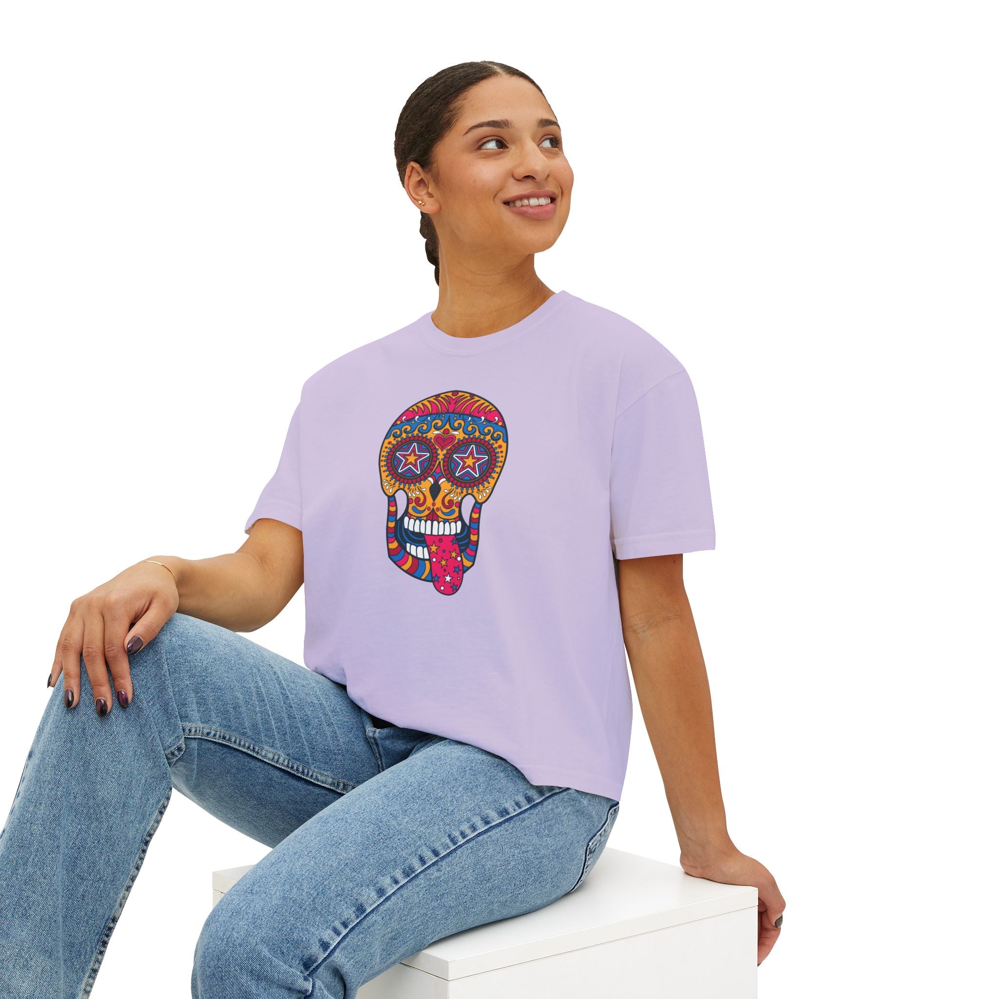 Sugar Skull Boxy Tee - Day of the Dead Women's Shirt