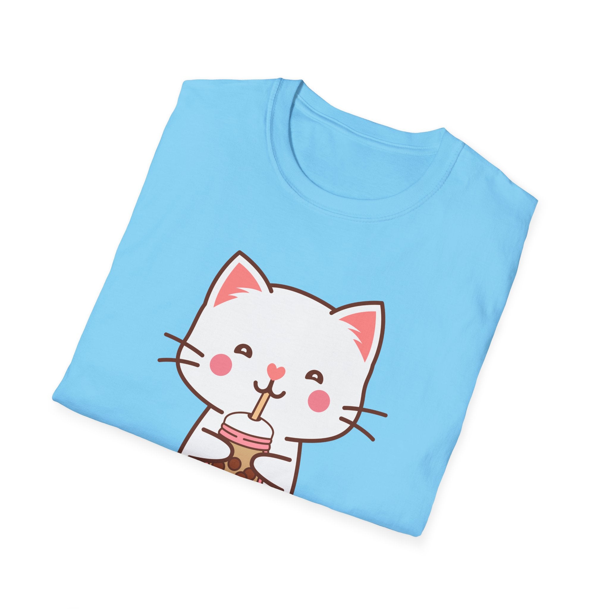 Cat Boba Tea Bubble Tea Anime Kawaii Neko Softstyle T-Shirt, Cute Japanese Kitty Drink Tee, Fun Cartoon Cat Lover Shirt, Trendy