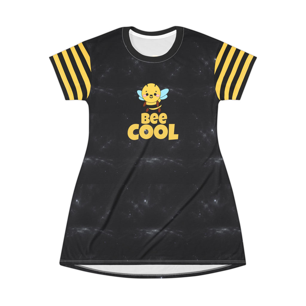 Kawaii Bee Cool T-Shirt Dress, Bee Lover Mini Dress, Cute Cartoon Graphic Tee Dress, Summer Outfit Women's Clothing, Animal Print Shift