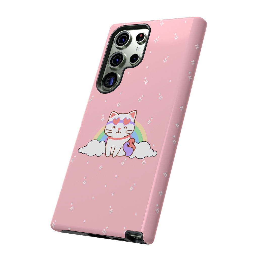 Kawaii Cat Rainbow Tough Cases, Cute Kitty Phone Cover, Protective Phone Case, Adorable Cat Lover Gift, Fun Rainbow Cat Phone Accessories