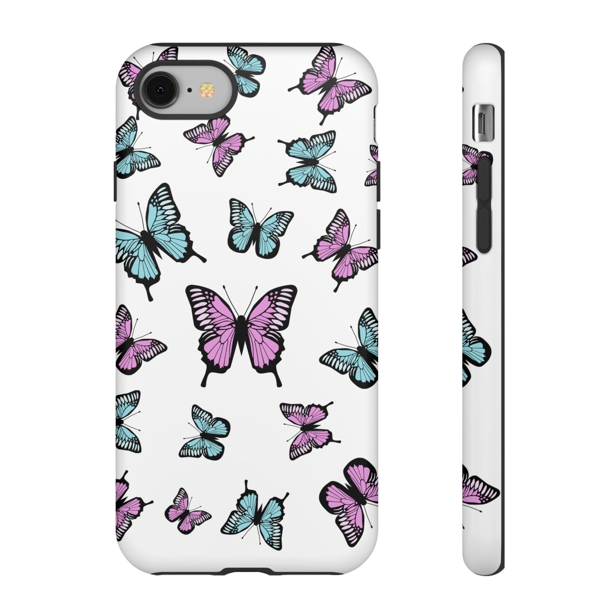 Butterfly Pattern White Background Phone Cases, Protective Cover, Strong Cases, Impact Resistant, Floral Design, Unique Gifts