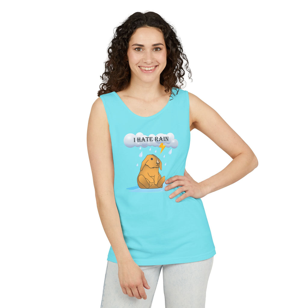 I Hate Rain Rabbit Tank Top, Sleeveless Tee, Summer Shirt, Funny Graphic Top, Rabbit Lover Gift
