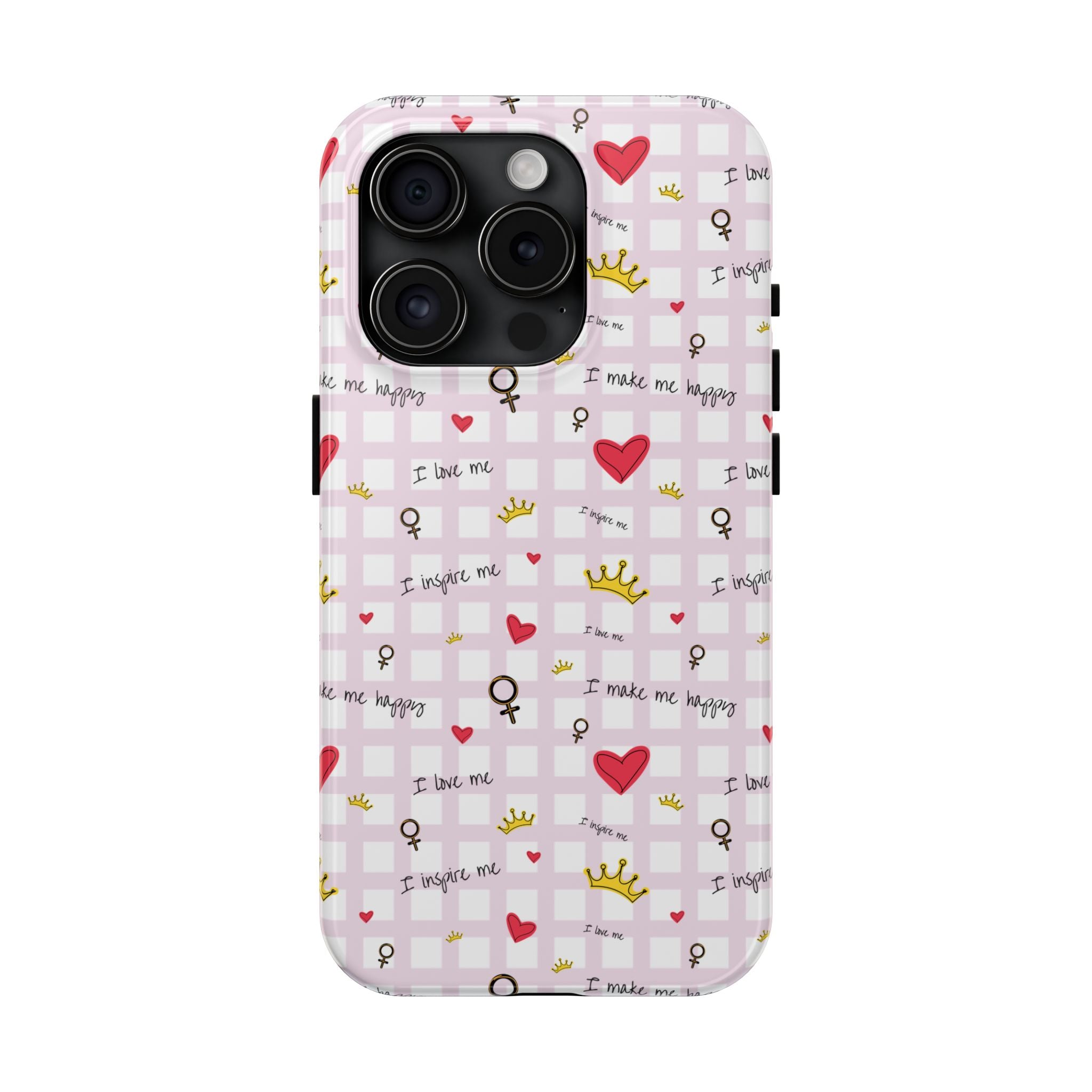 Cozy Hearts & Crowns Phone Case, Heart Design Protective Phone Cover, Crown Pattern Tough Case, Girly Phone Accessories, Valentine's Day