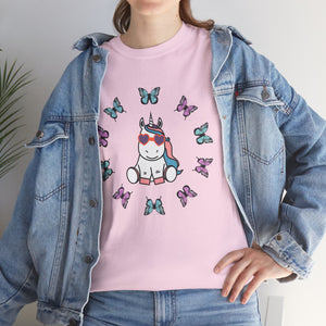 Kawaii Unicorn Butterflies Tee, Unicorn Lover Shirt, Cute Magical Animal Top, Fantasy Graphic Tee, Animal Lover Gift, Casual Cotton T-Shirt