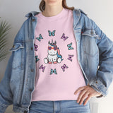 Kawaii Unicorn Butterflies Tee, Unicorn Lover Shirt, Cute Magical Animal Top, Fantasy Graphic Tee, Animal Lover Gift, Casual Cotton T-Shirt