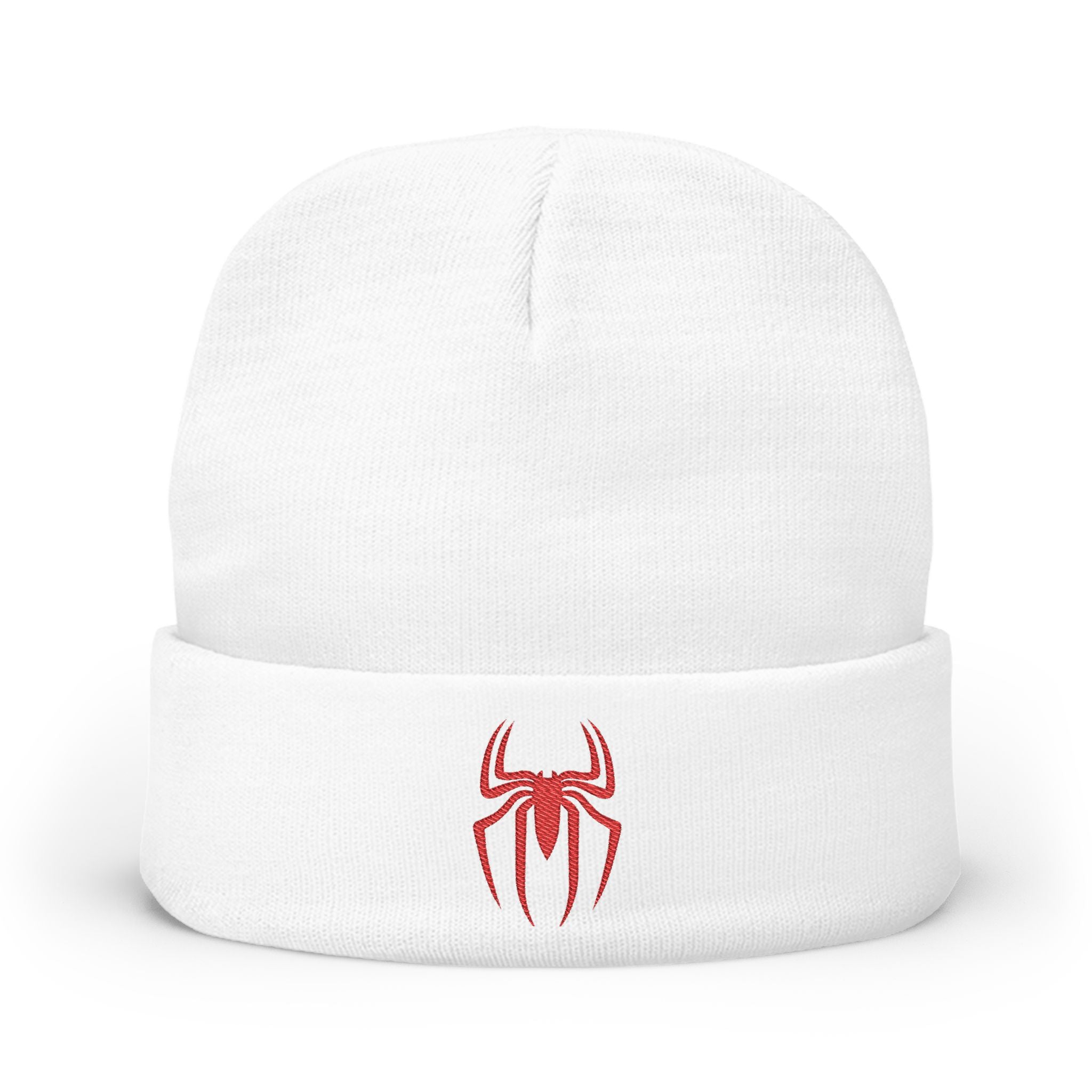 Embroidered Black Spider Knit Beanie — Halloween Spider Hat