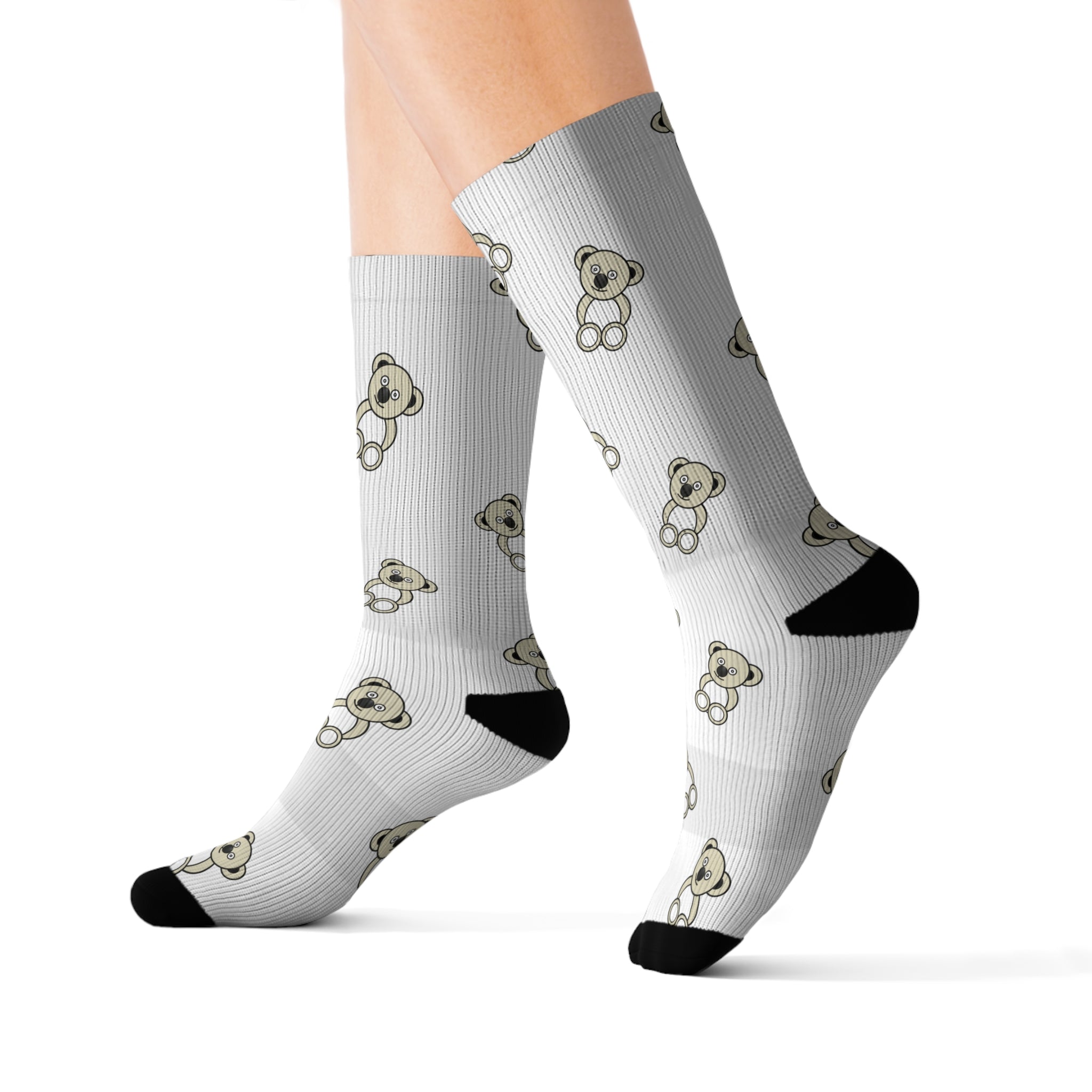 Cute Bears Sublimation Socks, White Bear Pattern Socks, Animal Lover Gift, Cozy Winter Socks, Unique Novelty Socks, Fun Sock Apparel