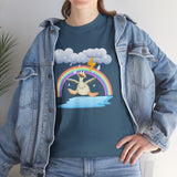 Crazy duck in rainy weather with rainbows and lightning Heavy Cotton Tee