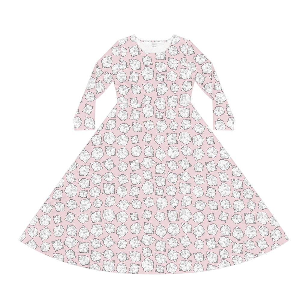 Poppy Pattern Pink Dance Dress, Ballet Costume, Women's Performance Dress, Floral Long Sleeve Leotard, Dance Recital Outfit