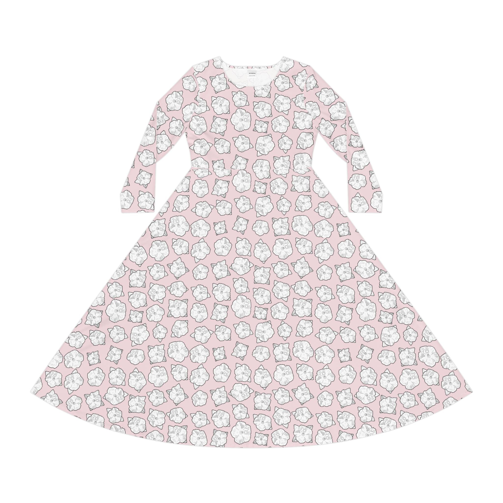 Poppy Pattern Pink Dance Dress, Ballet Costume, Women's Performance Dress, Floral Long Sleeve Leotard, Dance Recital Outfit