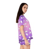 Ghost Print Women's Pajama Set - Short Sleeve Sleepwear for Her - Cute Pajamas
