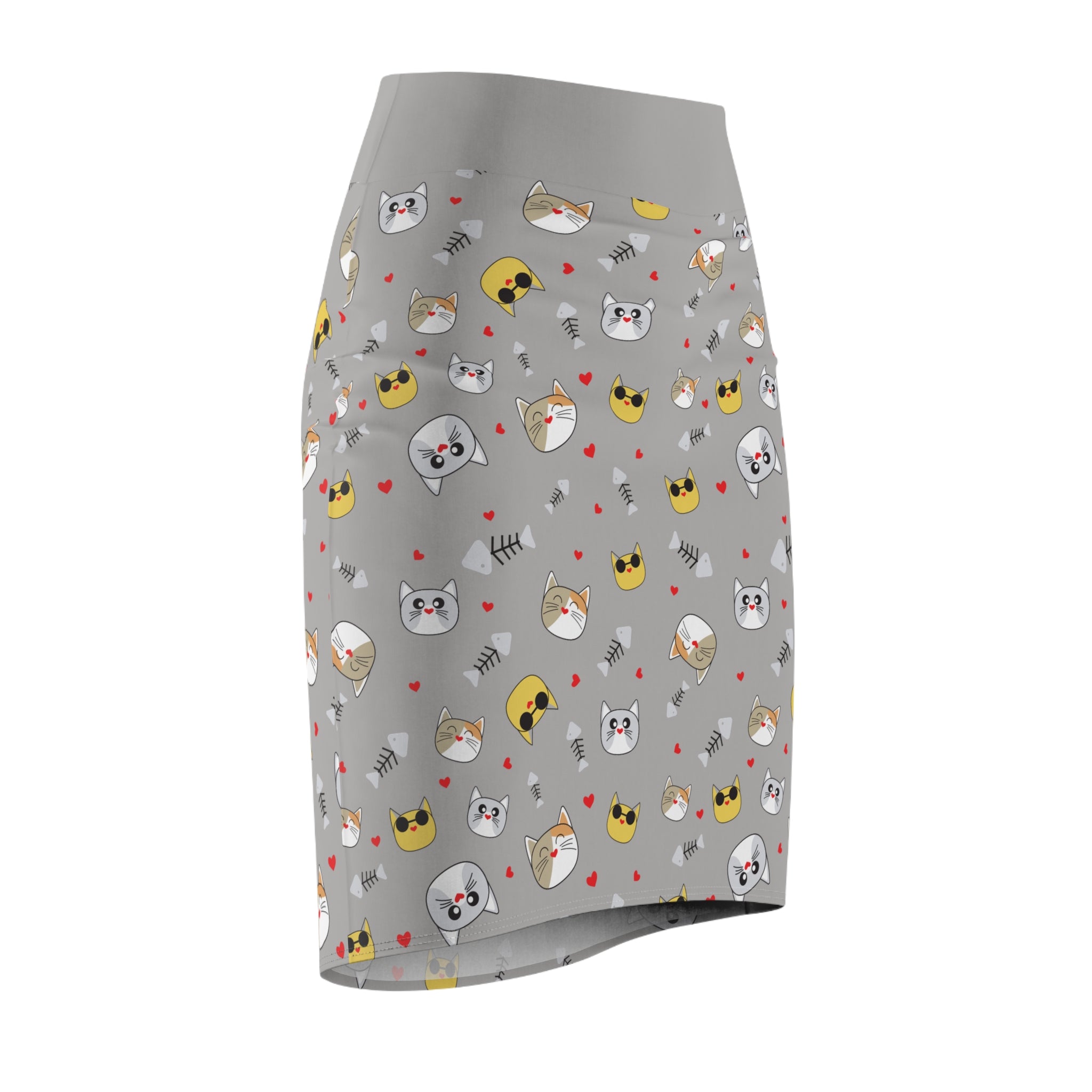 Cool Cats Pattern Gray Women's Pencil Skirt - Stylish Feline Print Women's Skirt, Cat Lover Fashion, Gray Skirt
