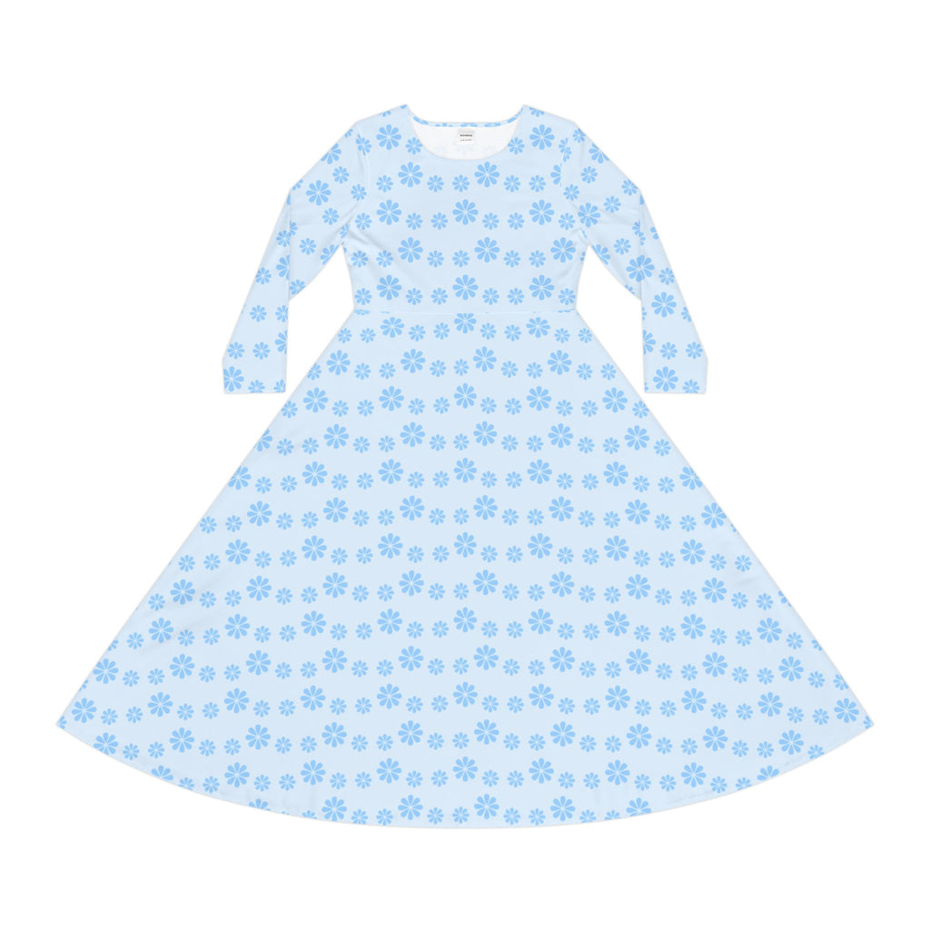 Long Sleeve Dance Dress - Light Blue Flowers