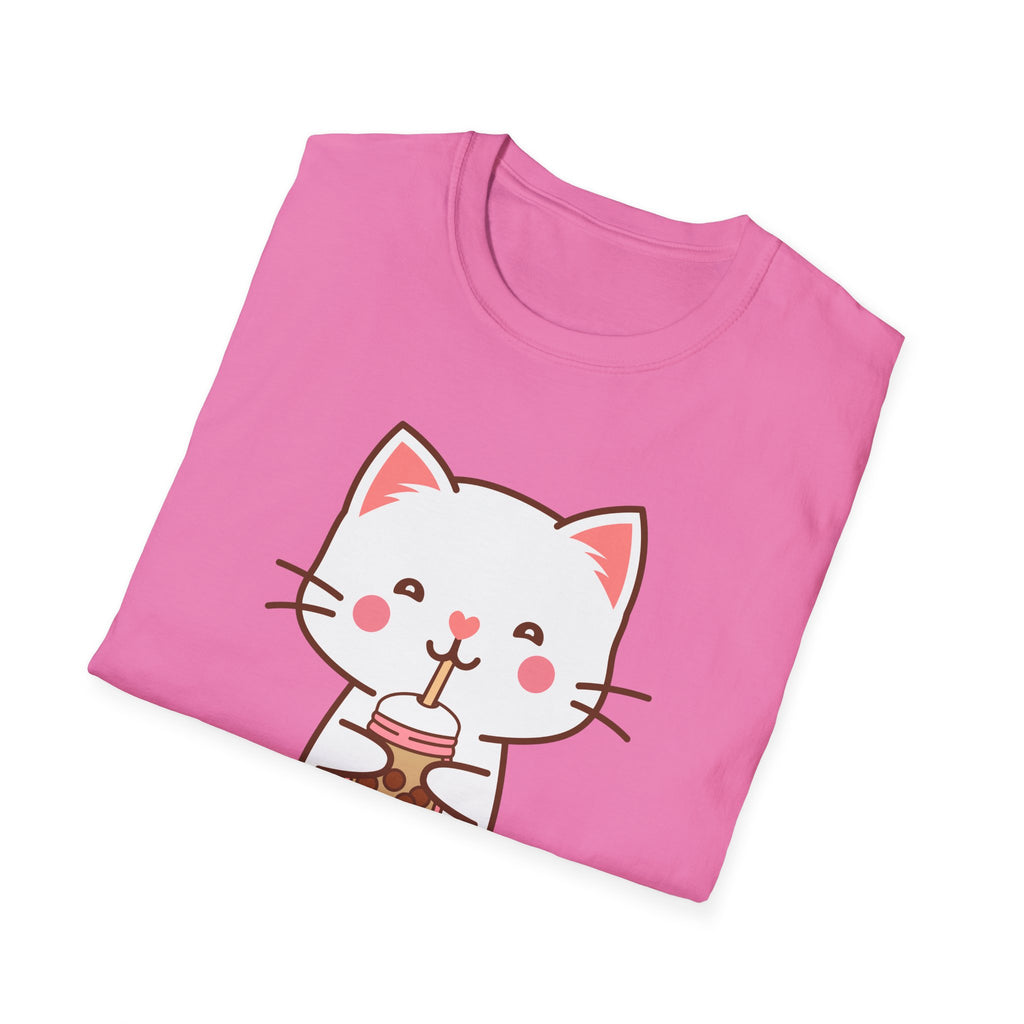 Cat Boba Tea Bubble Tea Anime Kawaii Neko Softstyle T-Shirt, Cute Japanese Kitty Drink Tee, Fun Cartoon Cat Lover Shirt, Trendy
