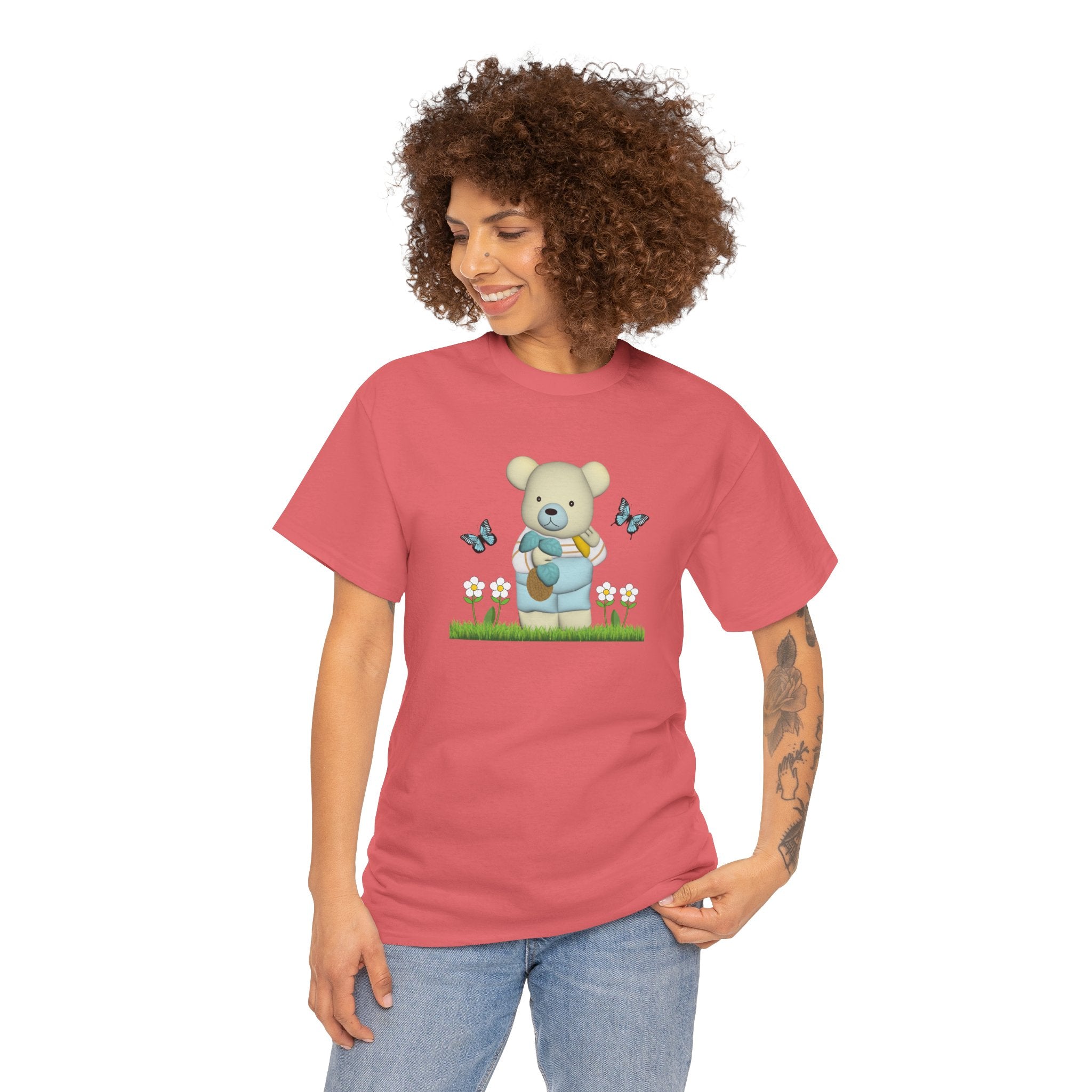 Garden Bear with Butterflies T-Shirt, Cute Bear Shirt, Nature Lover Tee, Botanical Garden Top, Wildlife Animal Unisex Tee
