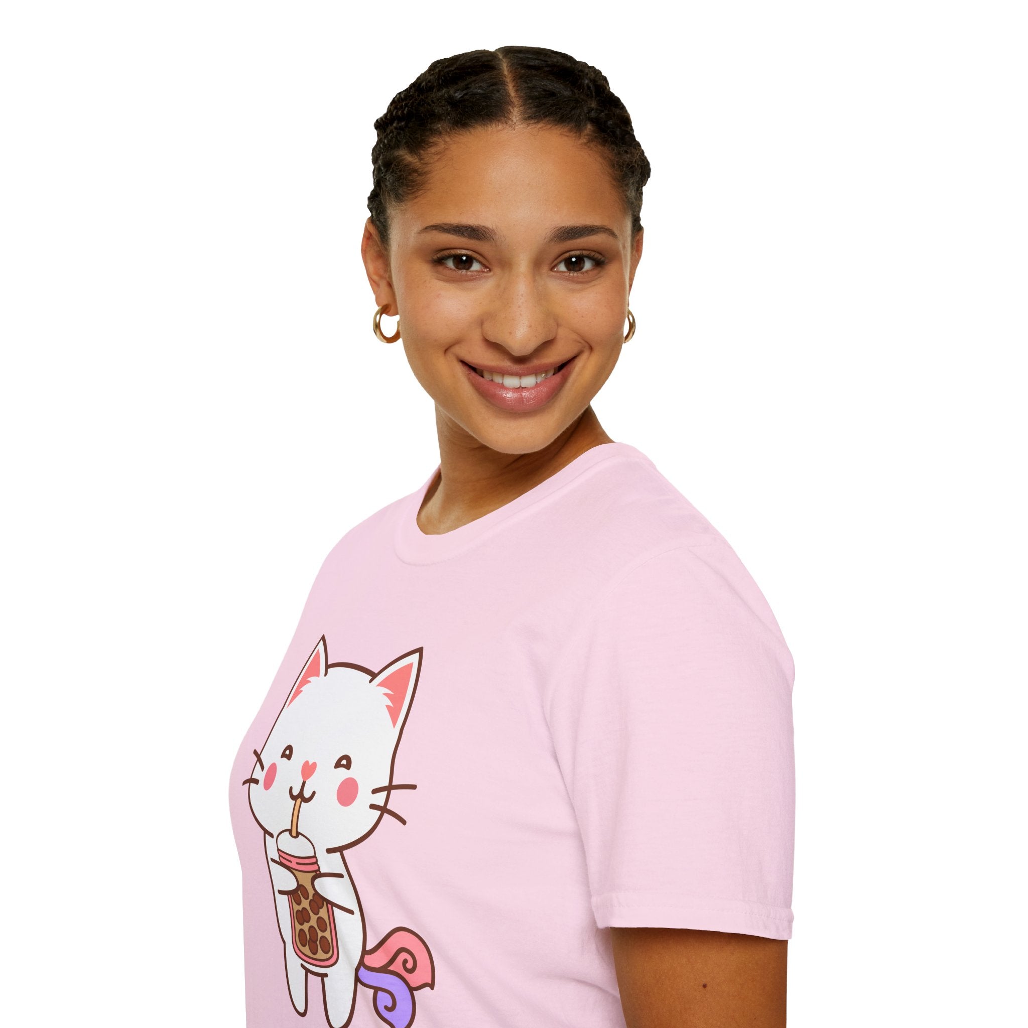 Cat Boba Tea Bubble Tea Anime Kawaii Neko Softstyle T-Shirt, Cute Japanese Kitty Drink Tee, Fun Cartoon Cat Lover Shirt, Trendy