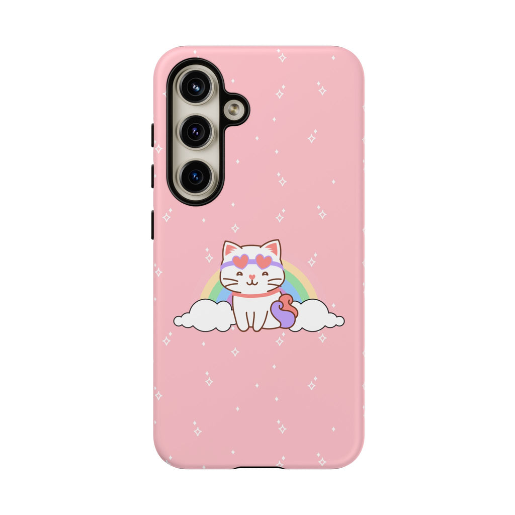 Kawaii Cat Rainbow Tough Cases, Cute Kitty Phone Cover, Protective Phone Case, Adorable Cat Lover Gift, Fun Rainbow Cat Phone Accessories