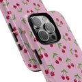 iPhone Cherry Pattern Phone Cases, Floral Tough Cover, Protective Smartphone Shell, Hard Case Gift for Her, Pretty Device Accessories