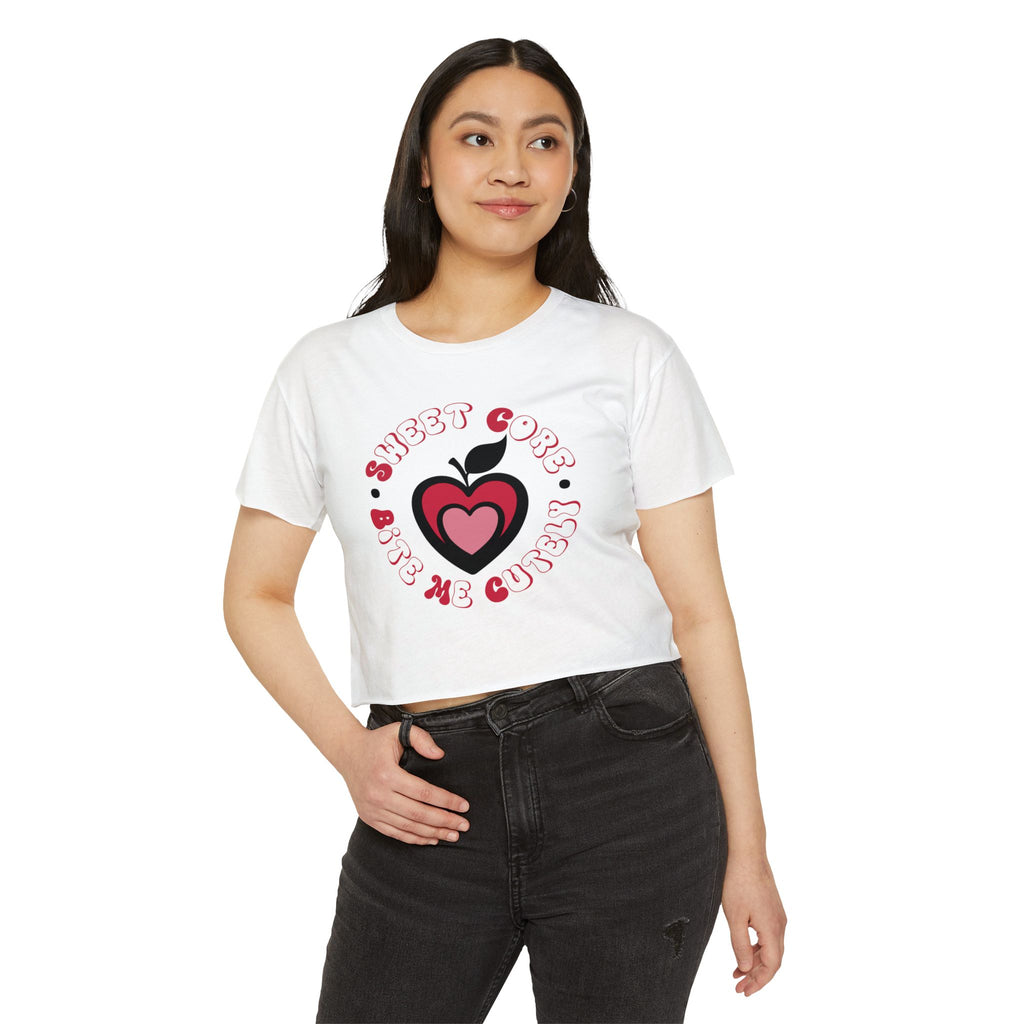 Sweet Core Heart Apple Crop Top — Y2K Indie Soft Girl Festival Tee