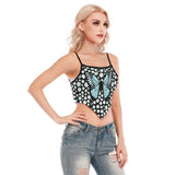 Blue Butterfly Honeycomb Crop Top – Kawaii Y2K Aesthetic Spaghetti Strap Cami