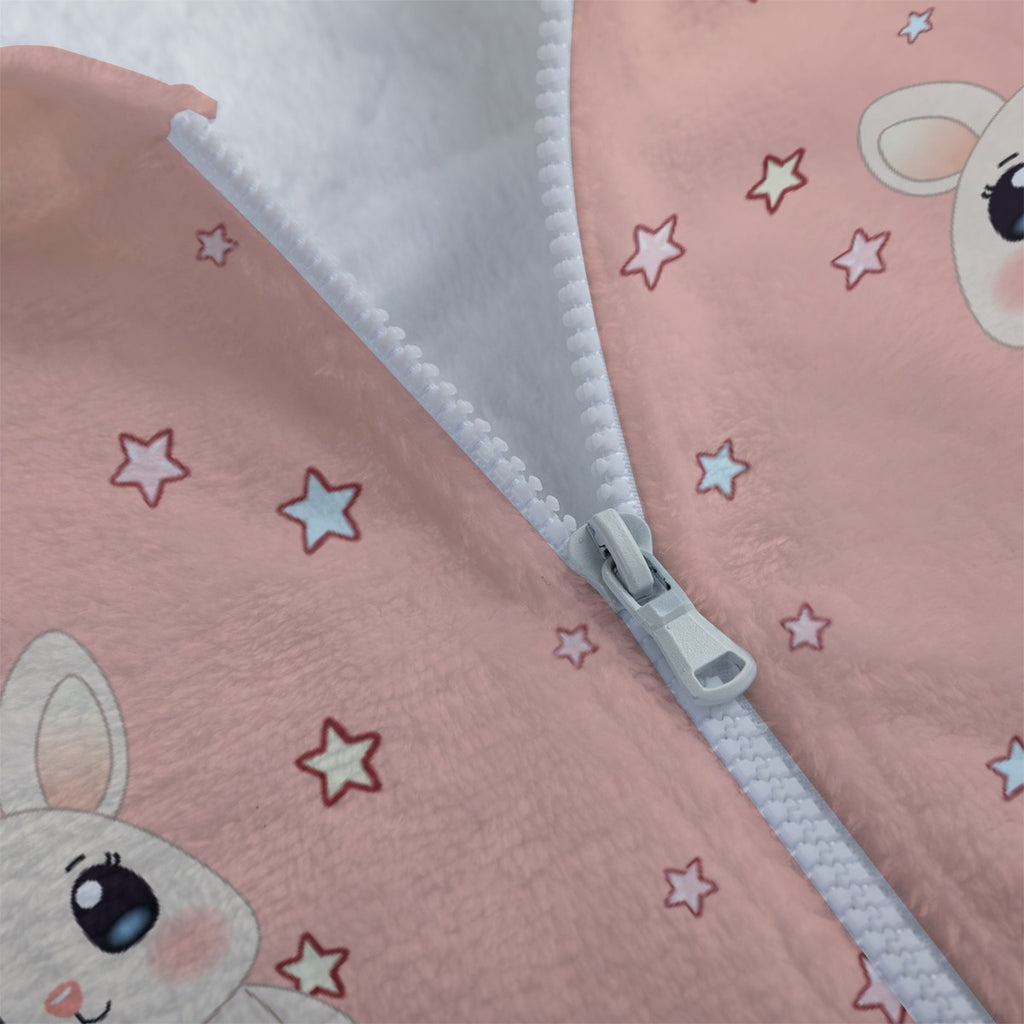 Kawaii Bunny Ear Hoodie – Cute Pink Fleece Zip Up Jacket