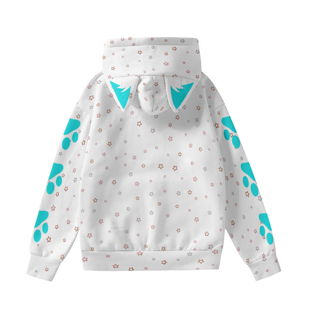 Kawaii Heaven Women's Cute Cat Ear Hoodie with Blue Paw Print Design