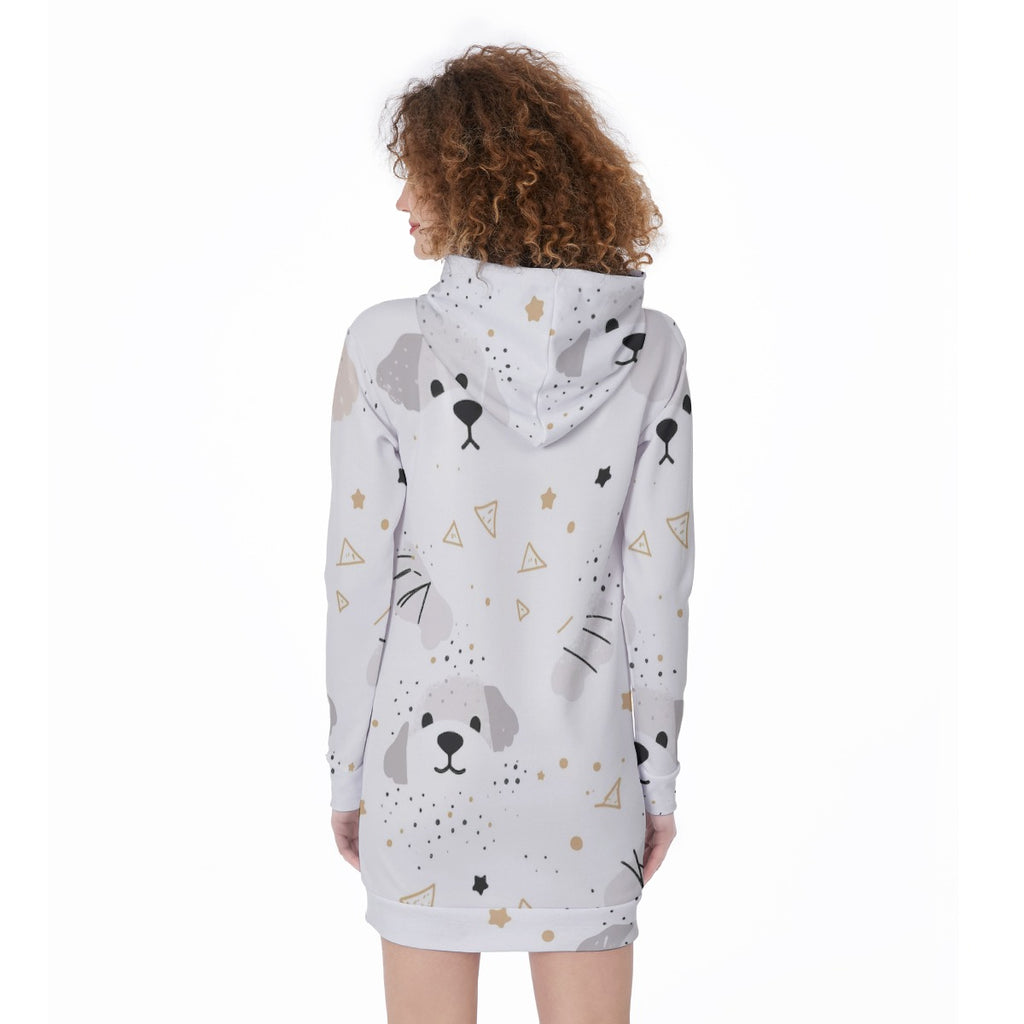 Kawaii Heaven Women's Long Puppy Star Hoodie Dress with Kangaroo Pocket