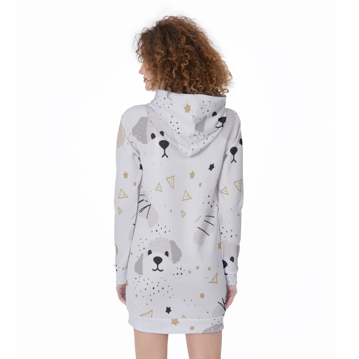 Kawaii Heaven Women's Long Puppy Star Hoodie Dress with Kangaroo Pocket