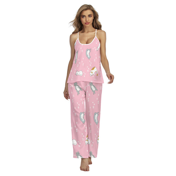 Kawaii Heaven Women's Cami Pink Animal Print Pajamas Set | Soft & Comfortable