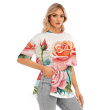 Women's Rose Garden Short Sleeve Hem Split Tee | Oversized Crew Neck Jersey T-Shirt