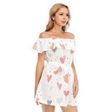 Kawaii Heaven Women's Off-Shoulder Ruffle Dress with Lotus Lace | Sweetheart Charm