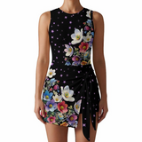 Floral Wrap Mini Dress with Built-In Shorts – Sleeveless Slim Fit Dress