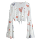 Kawaii Heaven Women's Romantic Hearts Mesh Blouse with Bell Sleeves