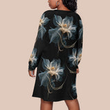 Kawaii Heaven Women's Plus Size Long Sleeve Floral Black Tunic Dress