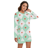 Women's Mint Hearts Harlequin Style Round Neck Raglan Sleeve Sweater | Polyester