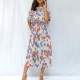 Floral Midi Dress – Women’s Summer Casual Outfit with Elastic Waist