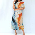 Paint Splash Abstract Midi Dress – Women’s Elastic Waist Casual Wear